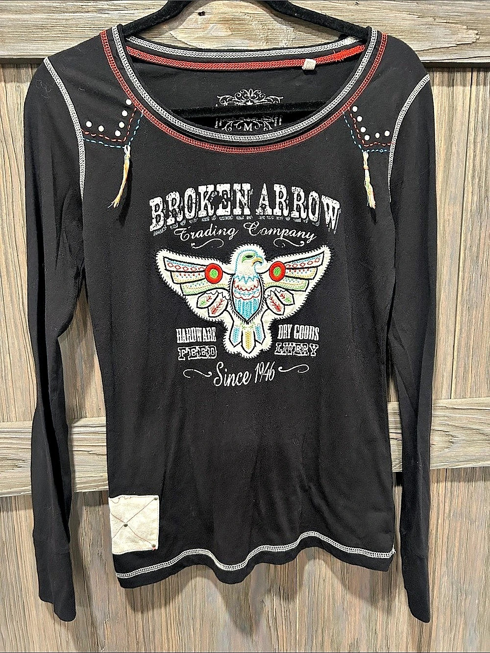Panhandle Slim Trading Company Long Sleeve Graphic Top Black Size Medium